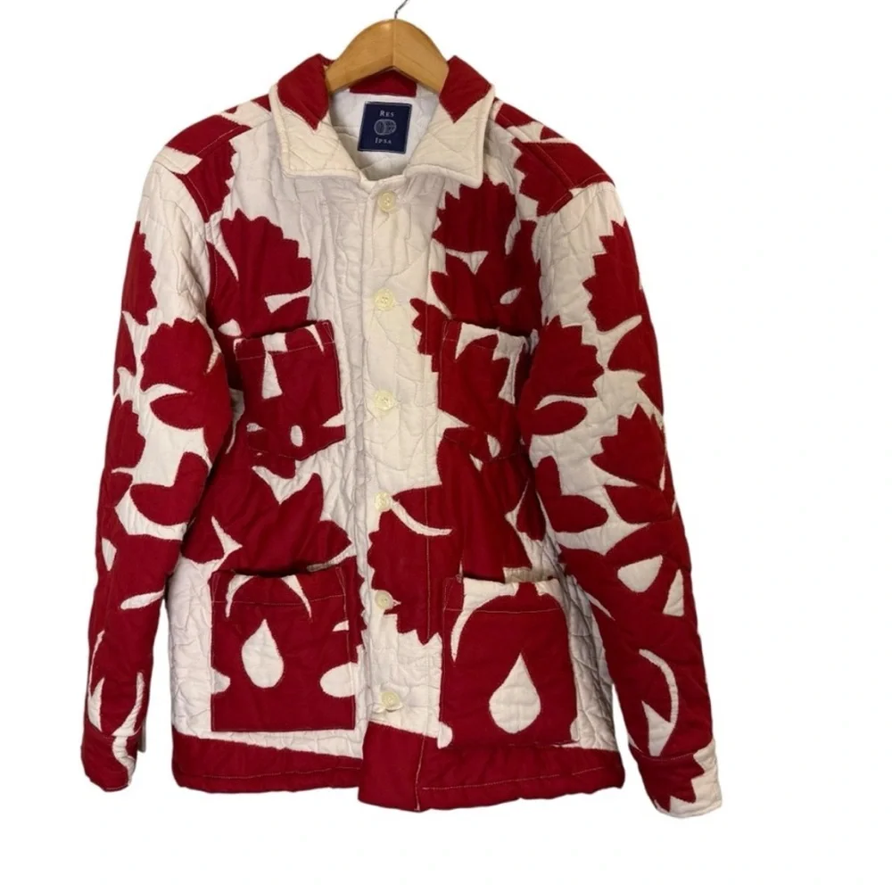 Res Ipsa Aspen OOAK Repurposed Red and White Quilted Jacket sz M - Picture 2 of 9